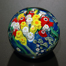 Landscape Series Paperweight Poppy, Hippie Daisy, Double White by Shawn Messenger (Art Glass Paperweight)