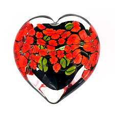 Red Roses Garden Heart on Black by Shawn Messenger (Art Glass Paperweight)