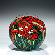 Large Red Rose and Baby's Breath Bouquet Paperweight by Shawn Messenger (Art Glass Paperweight)