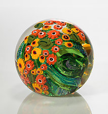 California Poppies Paperweight by Shawn Messenger (Art Glass Paperweight)
