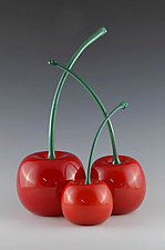 Green-Stemmed Cherries by Donald Carlson (Art Glass Sculpture)
