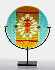 Turquoise Border Medallion Panel by Lynn Latimer (Art Glass Sculpture)