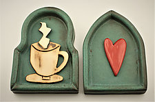 For the Love of Coffee by Cathy Broski (Ceramic Wall Sculpture)