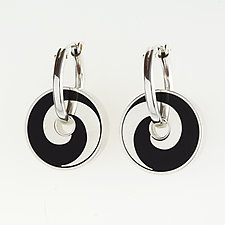 Black Swirl Pinwheel Earrings by Victoria Varga (Silver & Resin Earrings)