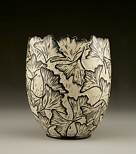 Ginkgo Vase with Carved Edge by Jennifer Falter (Ceramic Vase)