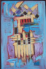 Abstract Blue, Red, Tan by Elisa Root (Oil Painting)