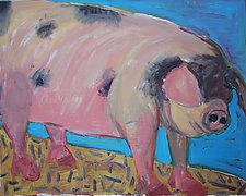 Pig with Black Face by Elisa Root (Oil Painting)