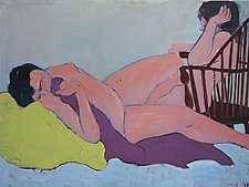 Woman on Bed with Woman on Chair by Elisa Root (Oil Painting)