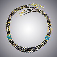 Hematite, Pyrite and London Blue Quartz Necklace by Judy Bliss (Gold & Stone Necklace)