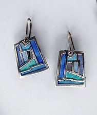 Blue Mosaic Window Earrings No 439 by Carly Wright (Enameled Earrings)