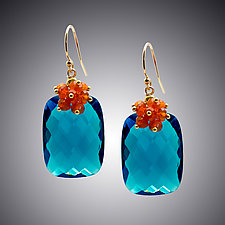 London Blue Quartz and Carnelian Earrings by Judy Bliss (Gold & Stone Earrings)