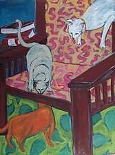 Three Cats on Chair by Elisa Root (Oil Painting)