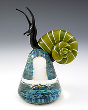 Green Cosmo Snail by Eric Bailey (Art Glass Paperweight)