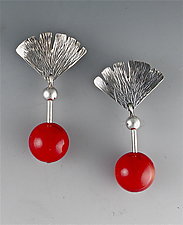 Hammered Silver and Coral Earrings by Suzanne Linquist (Silver & Stone Earrings)