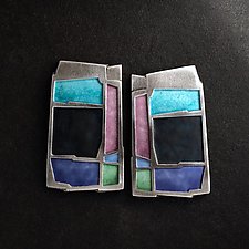 Colorblock Earrings in Multi & Night by Carly Wright (Enameled Earrings)
