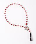Coral Lariat with Inlaid Ebony Drop by Suzanne Linquist (Beaded Necklace)