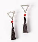 Silver and Ebony Earrings with Coral by Suzanne Linquist (Silver and Ebony Earrings)