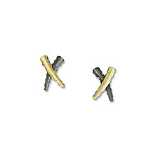 Black and Gold Rough X Earrings by Suzanne Q Evon (Gold & Silver Earrings)