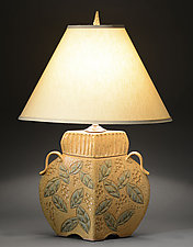 Arts and Crafts Lamp with Wide Leaf Carving by Jim and Shirl Parmentier (Ceramic Table Lamp)