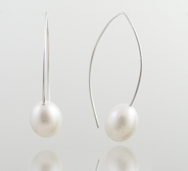 Pearl on Silver Wire Earrings by Claudia Endler (Silver & Pearl Earrings) | Artful Home
