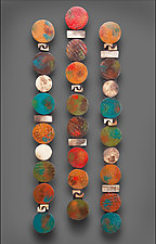 Circle Stick in Teals and Red by Rhonda Cearlock (Ceramic Wall Sculpture)