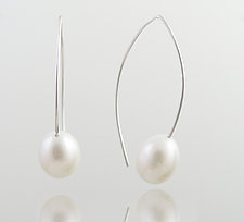 Pearl on Silver Wire Earrings by Claudia Endler (Silver & Pearl Earrings)