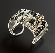 Black and White Small Bead Woven Cuff by Tana Acton (Silver & Stone Cuff)