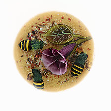 Bumblebee Trio with Morning Glory Miniature Paperweight by Clinton Smith (Art Glass Paperweight)