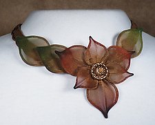 6-Petal Flower Necklace with Leaves by Sarah Cavender (Metal Necklace)