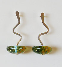 Zig Zag Earring in Pine by Carol Martin (Art Glass Earrings)