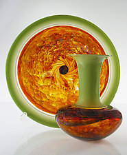 Green Safari Series by David Leppla (Art Glass Vase & Platter)