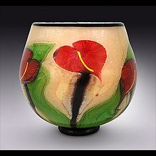 Latte Bowl with Red Anthurium by Mayauel Ward (Art Glass Bowl)