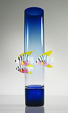 Blue Vase with Angelfish by David Leppla (Art Glass Sculpture)