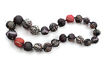 Monotone and Red Kantha Necklace by Mieko Mintz (Silk Necklace)