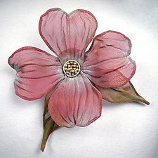 Dogwood Bloom with Leaves Pin by Sarah Cavender (Metal Brooch)