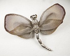 Large Dragonfly with Open Mesh Wings & Bead Body by Sarah Cavender (Metal Brooch)