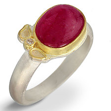 Ruby Cabochon & Diamond Leaf Ring by Nancy Troske (Gold, Silver, & Stone Ring)