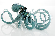 Octopus in Aqua by Jennifer Caldwell and Jason Chakravarty (Art Glass Sculpture)