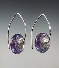 Drop Disk Earrings in Purple by Carol Martin (Art Glass & Silver Earrings)