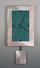 Teal on Brushed Aluminum Pendulum Clock by Linda Lamore (Painted Clock)
