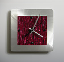 Mini Wall Clock on Brushed Aluminum by Linda Lamore (Painted Metal Clock)