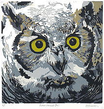 Great Horned Owl by Barbara Stikker (Linocut Print)