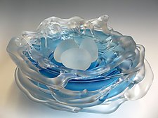 Aqua Frosted Nest by Rebecca Zhukov (Art Glass Sculpture)
