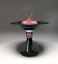 Pedestal Bowl with Cherries by Scott Summerfield (Art Glass Sculpture)