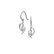 Transition Dangle Heart Earrings by Martha Seely (Silver & Pearl Earrings)