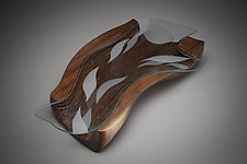 Water Forms Centerpiece  by Aaron Laux (Art Glass & Wood Platter)