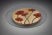Poppy Centerpiece by Aaron Laux (Art Glass & Wood Platter)