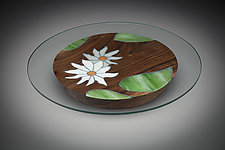 Lotus Centerpiece by Aaron Laux (Art Glass & Wood Platter)
