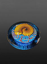Gold Nautilus on Sapphire Paperweight by Richard Satava (Art Glass Paperweight)