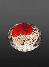 Red Nautilus on Cream Paperweight by Richard Satava (Art Glass Paperweight)